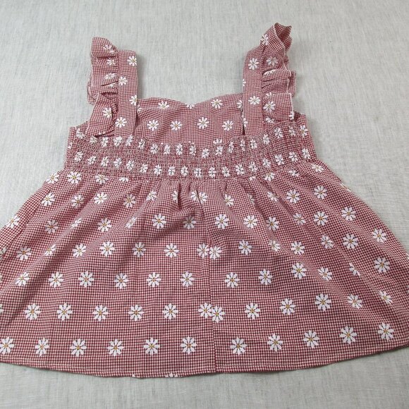 Shein A-Line Dress‎ Red Gingham Daisy Printed Pleated Sleeveless Casual Pullover - Picture 2 of 10